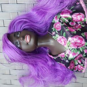 Vintage African American Plus Size Barbie Mattel Doll  Purple Hair Floral Outfit